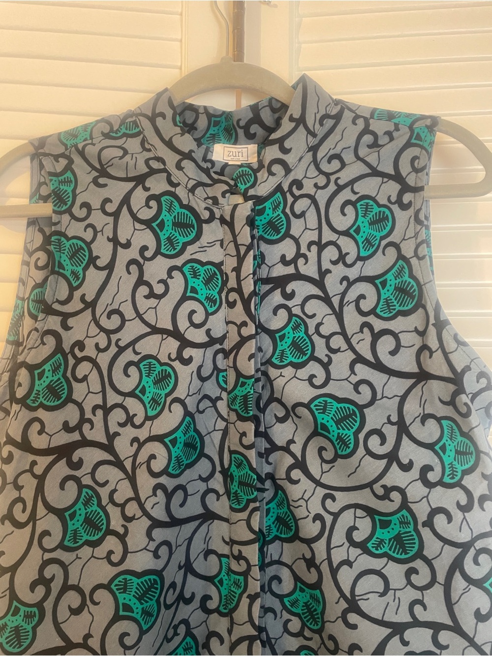 Zuri Kenya 100% Cotton Sleeveless Teal Floral Dress - Picture 4 of 7